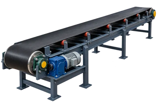 Belt conveyor section with troughing idler and support frame