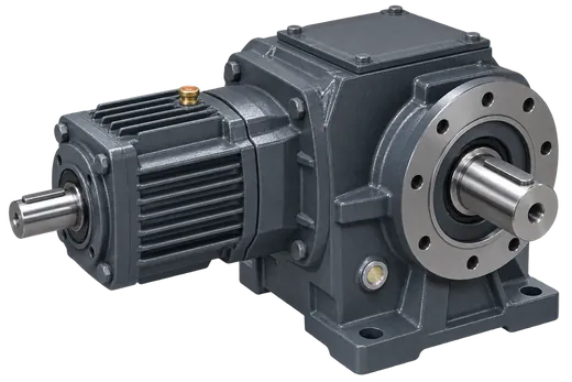 Teal bevel helical gearbox unit with twin output shafts