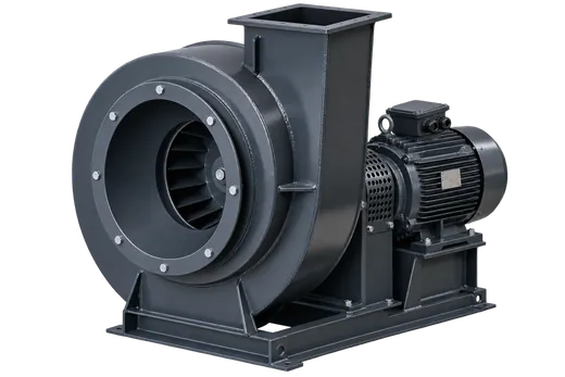 Blue centrifugal blower with direct coupled motor and rectangular outlet