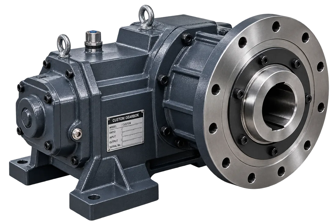 Custom-engineered flange-mounted industrial gearbox