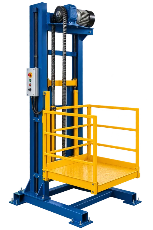 Industrial goods lift platform with steel guide rails