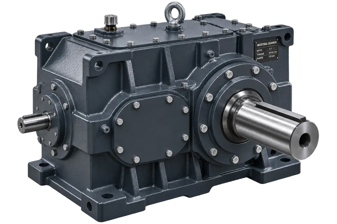 Teal heavy duty industrial gearbox with bronze output shaft
