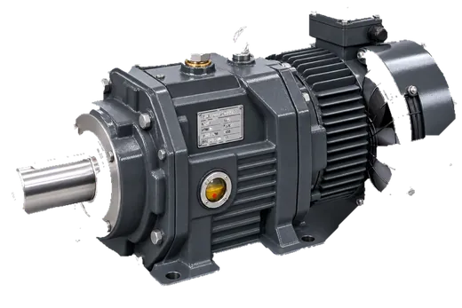 Blue fan cooled helical gearbox, foot mounted