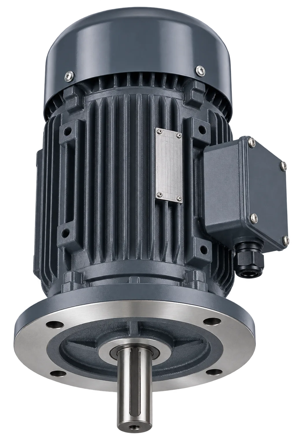 Blue vertical flange mounted three phase electric motor