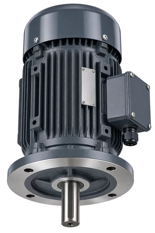 Blue vertical flange mounted three phase electric motor