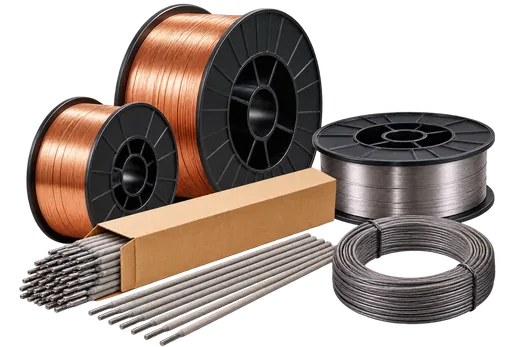 Spools of MIG welding wire and packs of welding electrodes