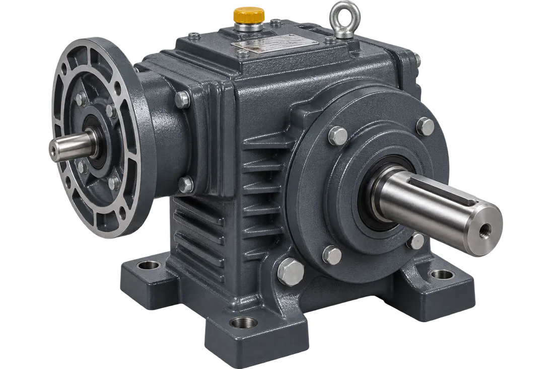 Cyan foot mounted worm gearbox with solid output shaft
